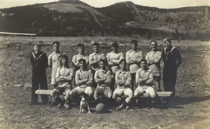 Framed Print : Football team photo, crew of HMS Diomede Framed Print : Football team photo, crew of HMS Diomede