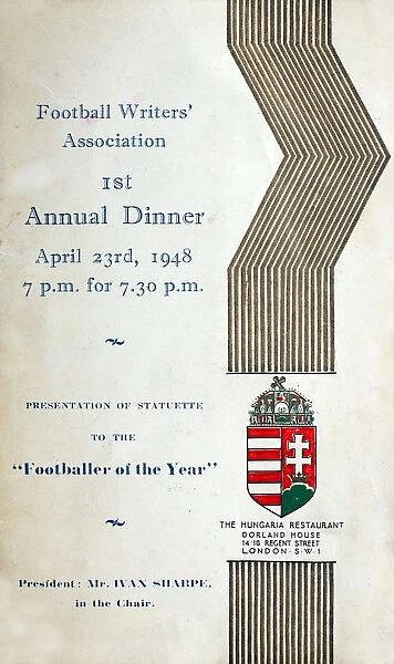 Football Writers Association - 1st Annual Dinner, held at The Hungaria Restaurant