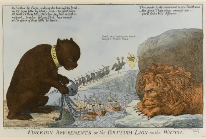 Framed Print : Foreign Amusements or the British Lion on the Watch Framed Print : Foreign Amusements or the British Lion on the Watch