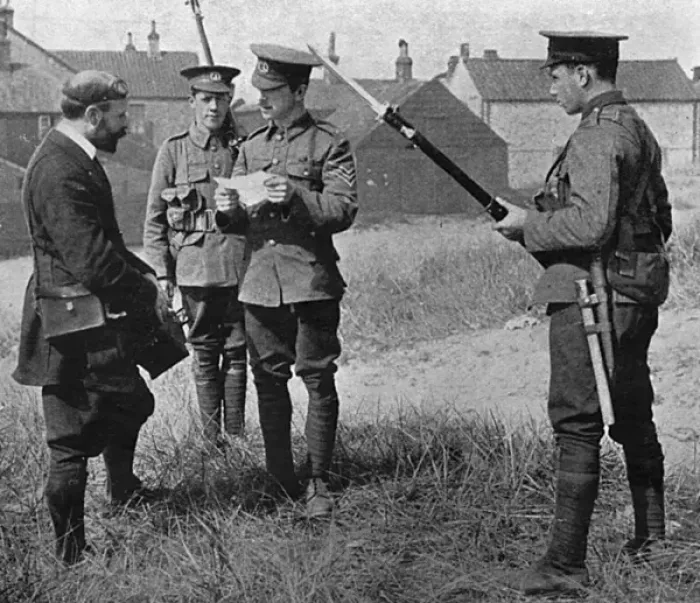 Framed Print : Foreign photographer detained on English Coast, WW1 Framed Print : Foreign photographer detained on English Coast, WW1
