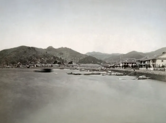 Framed Print : Foreign settlement, Nagasaki seafront, Japan, c. 1880 s Framed Print : Foreign settlement, Nagasaki seafront, Japan, c. 1880 s