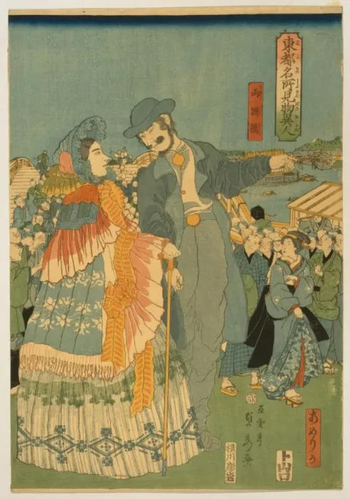 Framed Print : Foreign sightseers in famous spots of Edo - Ryogoku bridge Framed Print : Foreign sightseers in famous spots of Edo - Ryogoku bridge
