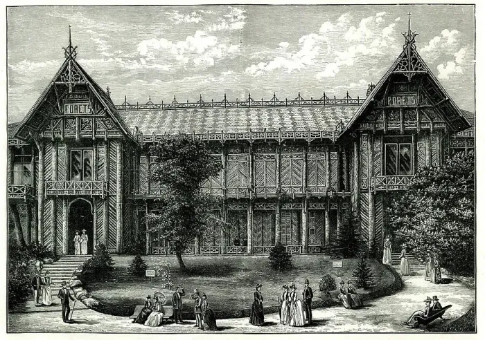 Framed Print : Forestry Pavilion, Paris Exhibition of 1889 Framed Print : Forestry Pavilion, Paris Exhibition of 1889