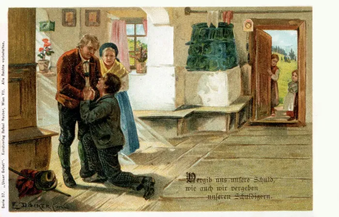 Framed Print : Forgive us our trespasses... as we forgive them that trespass against us... Date: early 20th century Framed Print : Forgive us our trespasses... as we forgive them that trespass against us... Date: early 20th century