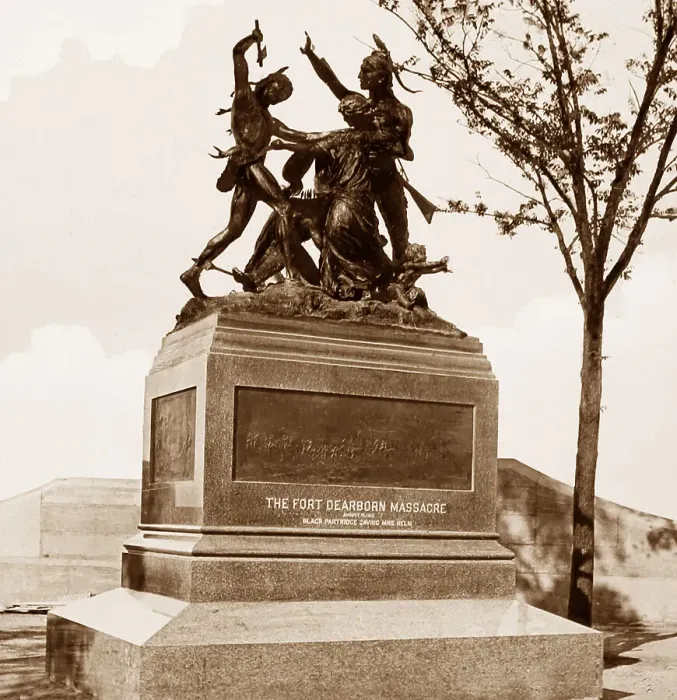 Framed Print : Fort Dearborn Massacre Statue, Chicago, USA