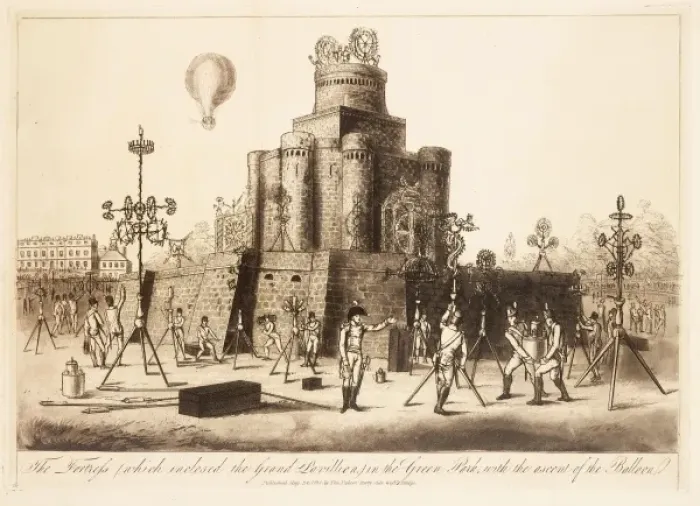 Framed Print : Fortress in Green Park, Sadler balloon ascent Framed Print : Fortress in Green Park, Sadler balloon ascent