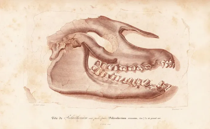 Framed Print : Fossil skull of extinct Palaeotherium crassum Framed Print : Fossil skull of extinct Palaeotherium crassum