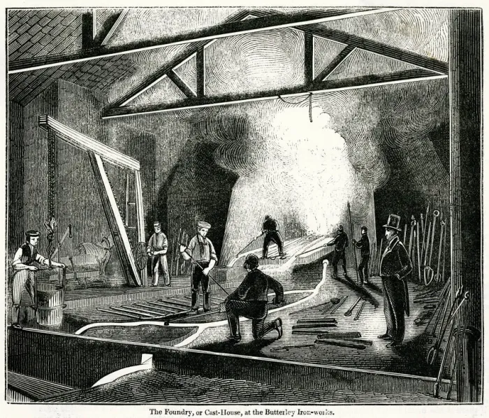 Framed Print : Foundry or casting-house at Butterley Iron-works 1845 Framed Print : Foundry or casting-house at Butterley Iron-works 1845