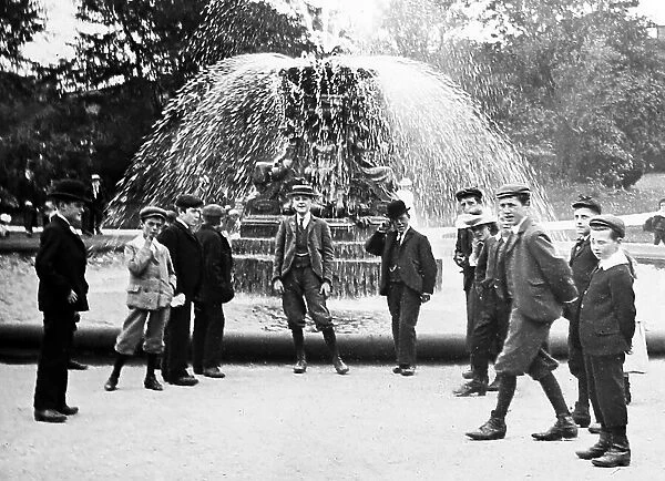 A fountain in a Preston Park, early 1900s