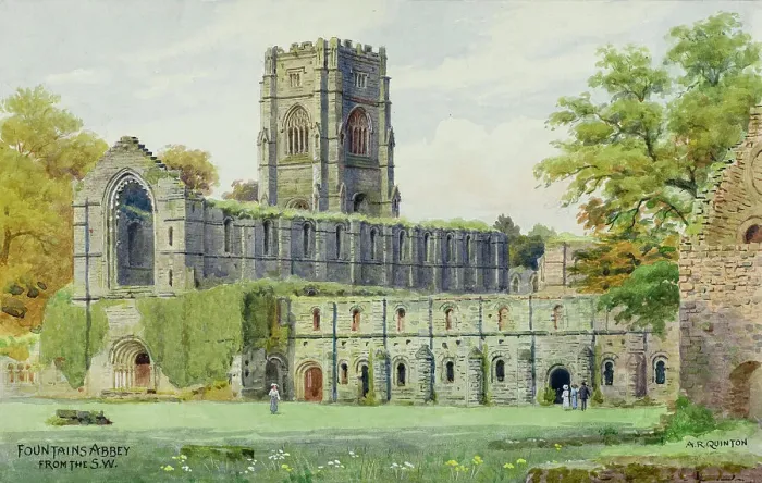 Framed Print : Fountains Abbey, North Yorkshire, viewed from the south west Framed Print : Fountains Abbey, North Yorkshire, viewed from the south west