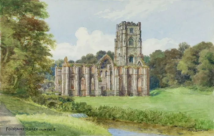 Framed Print : Fountains Abbey, North Yorkshire, viewed from the east Framed Print : Fountains Abbey, North Yorkshire, viewed from the east