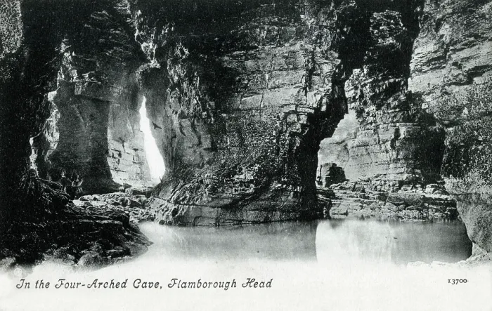 Framed Print : Within the four-arched cave - Flamborough, East Riding of Yorkshire. Date: circa 1909 Framed Print : Within the four-arched cave - Flamborough, East Riding of Yorkshire. Date: circa 1909