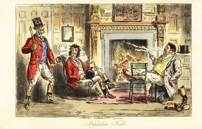 Framed Print : Fox hunters relaxing before a fire in a grand mansion Framed Print : Fox hunters relaxing before a fire in a grand mansion