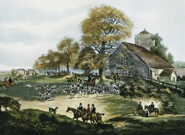 Framed Print : Fox Hunting in Surrey in 1824. Litography Framed Print : Fox Hunting in Surrey in 1824. Litography