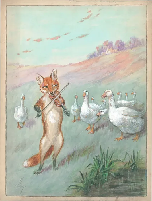 Framed Print : Fox playing the violin to geece Framed Print : Fox playing the violin to geece