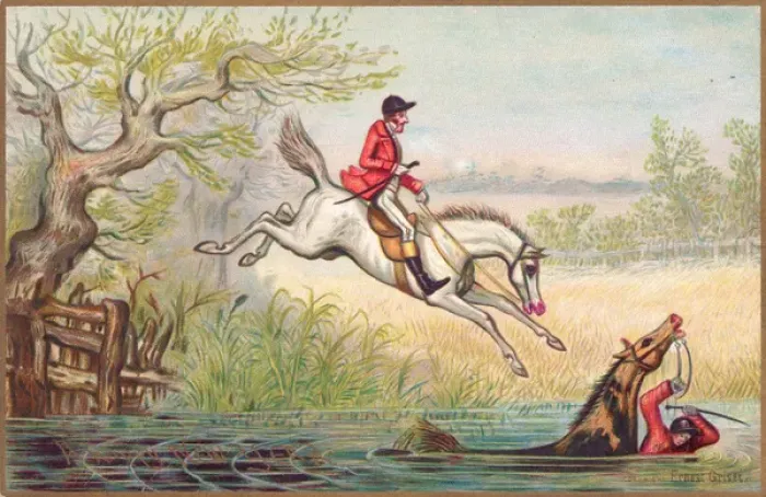 Framed Print : Foxhunting scene on a New Year card Framed Print : Foxhunting scene on a New Year card