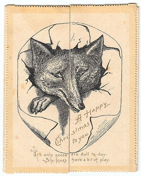 Foxs head with verse on a Christmas card