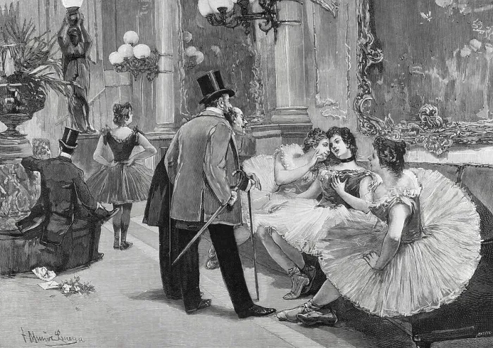 Framed Print : In the Foyer. Engraving, 1898 Framed Print : In the Foyer. Engraving, 1898
