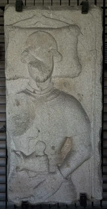 Framed Print : Fragment of tombstone with relief depicting a warrior Framed Print : Fragment of tombstone with relief depicting a warrior