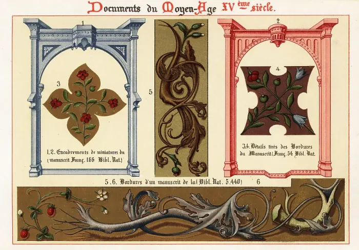 Framed Print : Frames, elements and borders from 15th century illuminated manus Framed Print : Frames, elements and borders from 15th century illuminated manus