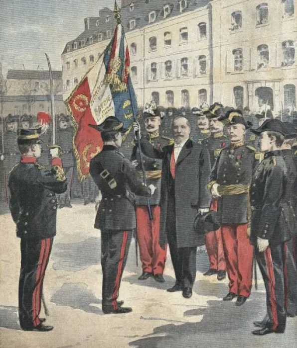 Framed Print : France. 3rd Republic (1901). Flag ceremony in Framed Print : France. 3rd Republic (1901). Flag ceremony in