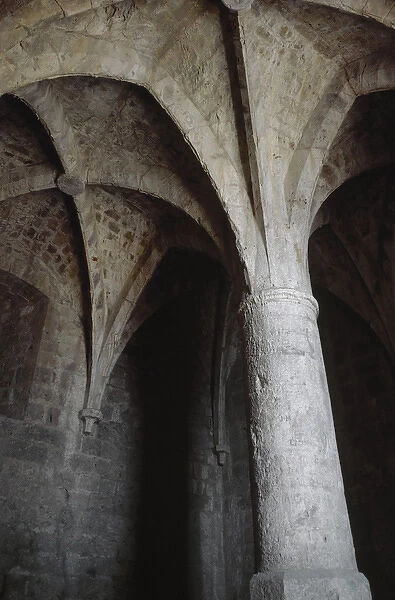 France. Aude. Castle of Queribus. Gothic room. Dome. 15th ce