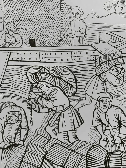 Framed Print : France. Carriers of hay. Facsimile of an engraving from 1528 Framed Print : France. Carriers of hay. Facsimile of an engraving from 1528