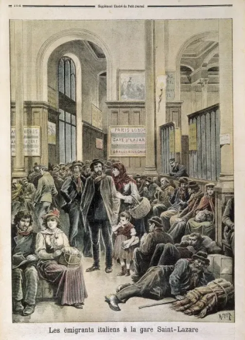 Framed Print : France. Italian emigrants in the train station Framed Print : France. Italian emigrants in the train station