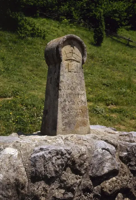 Framed Print : France. Medieval stele, erected in 1960, in memory of the Ca