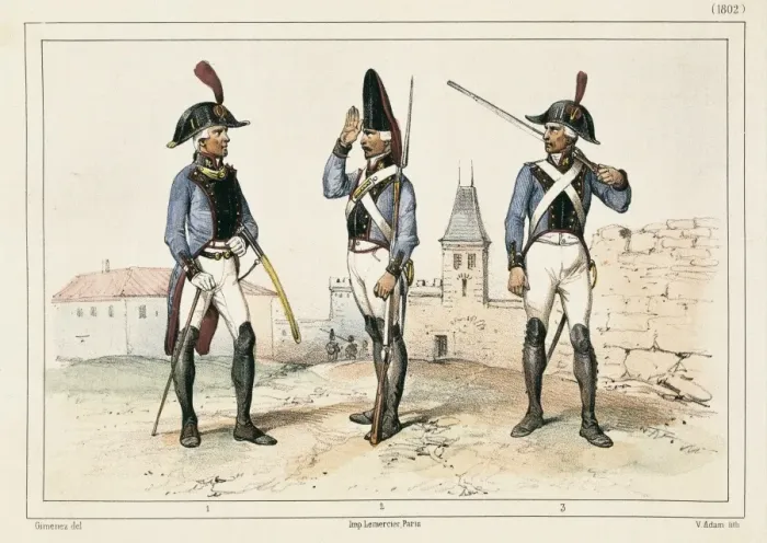 Framed Print : France. Military uniforms of 1802. Litography