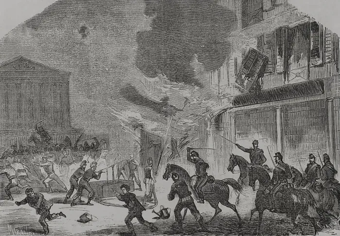Framed Print : France. Paris Commune. Arsonist firefighters surprised Framed Print : France. Paris Commune. Arsonist firefighters surprised