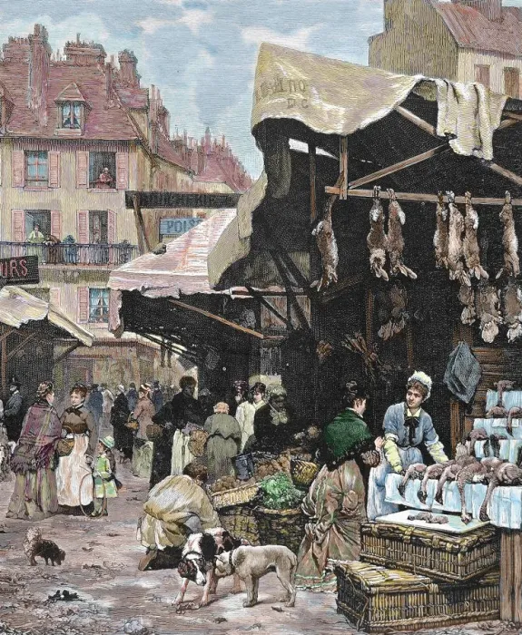 Framed Print : France. Paris. Market. Colored engraving, 1869 Framed Print : France. Paris. Market. Colored engraving, 1869