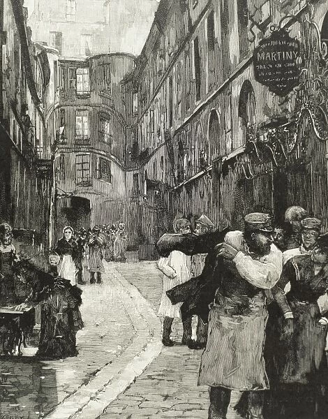 France. Paris. Old town. Dragon street, 1885. Engraving 19t