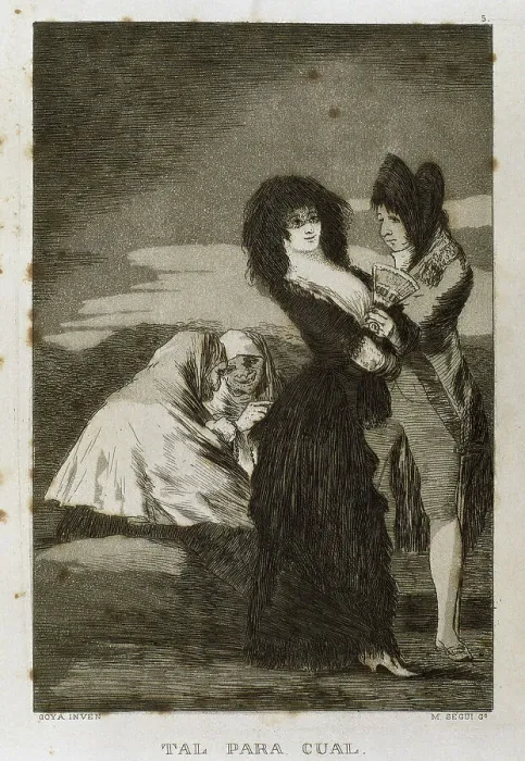 Framed Print : Francisco Goya (1746-1828). Caprices. Plaque 5. Two of a kin Framed Print : Francisco Goya (1746-1828). Caprices. Plaque 5. Two of a kin