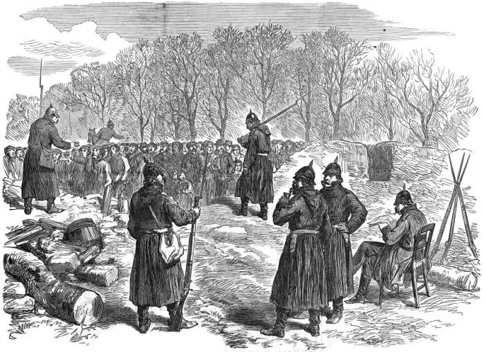Framed Print : Franco Prussian War. Prussian barricade on the reuil Road: F Framed Print : Franco Prussian War. Prussian barricade on the reuil Road: F