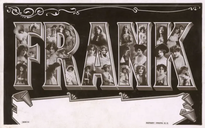 Framed Print : Frank Postcard, the letters containing female portraits Framed Print : Frank Postcard, the letters containing female portraits