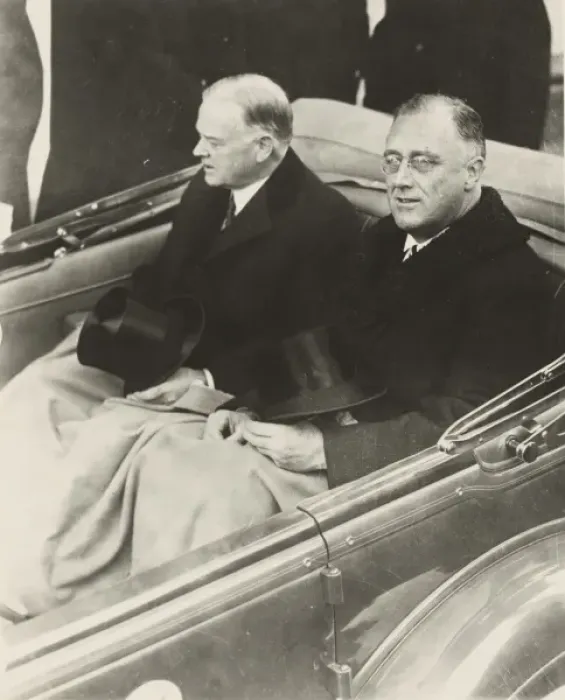 Framed Print : Franklin Delano Roosevelt and Herbert Hoover in convertible Framed Print : Franklin Delano Roosevelt and Herbert Hoover in convertible