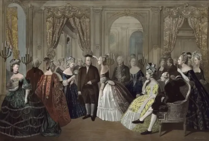 Framed Print : Franklins reception at the court of France, 1778. Respectfu Framed Print : Franklins reception at the court of France, 1778. Respectfu