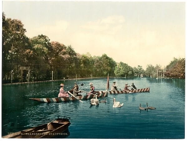Franzenbad, lake in the park, Carlsbad, Bohemia, Austro-Hung