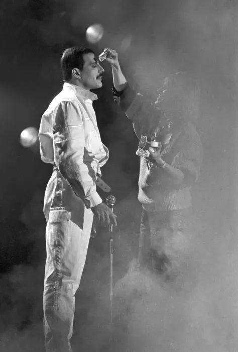 Framed Print : Freddie Mercury and Queen recording music video, London Framed Print : Freddie Mercury and Queen recording music video, London