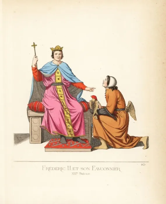 Framed Print : Frederick II and his falconer, 13th century Framed Print : Frederick II and his falconer, 13th century