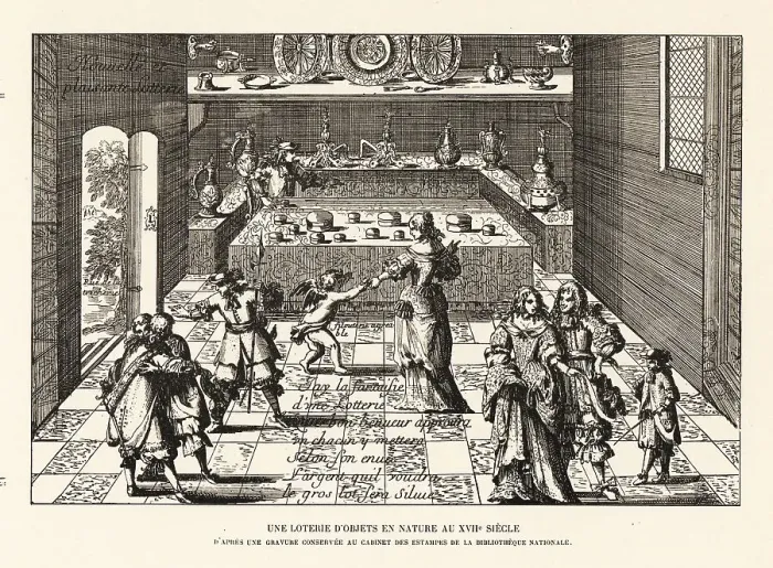 Framed Print : A free lottery for prizes organized by King Louis XIV, 1685