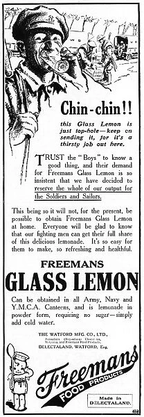 Freemans Glass Lemon drink advertisement, WW1