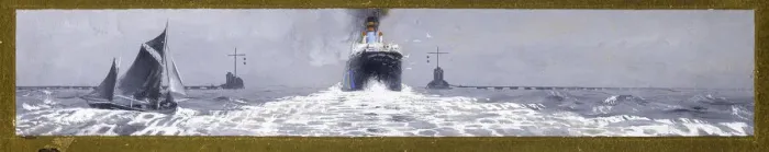 Framed Print : Freighters passing through an anti-submarine boom, WW1 Framed Print : Freighters passing through an anti-submarine boom, WW1