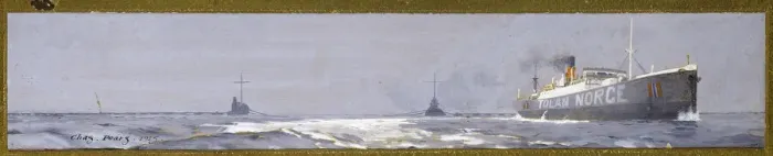 Framed Print : Freighters passing through an anti-submarine boom, WW1 Framed Print : Freighters passing through an anti-submarine boom, WW1