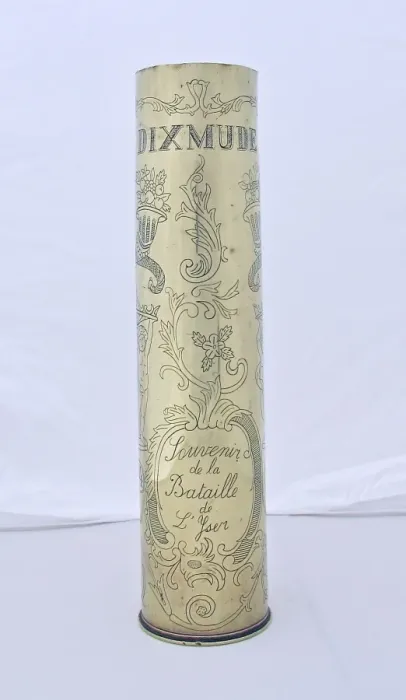 Framed Print : French 77mm shell case - Souvenir de la Bataille de L Yse Framed Print : French 77mm shell case - Souvenir de la Bataille de L Yse