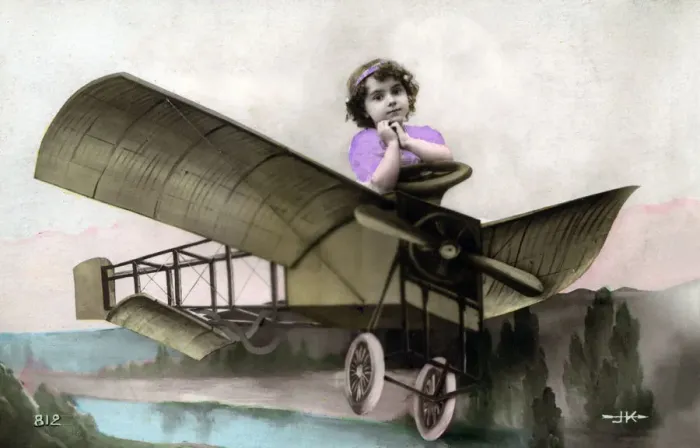 Framed Print : French Aeroplane Fantasy card of circa 1915 Framed Print : French Aeroplane Fantasy card of circa 1915