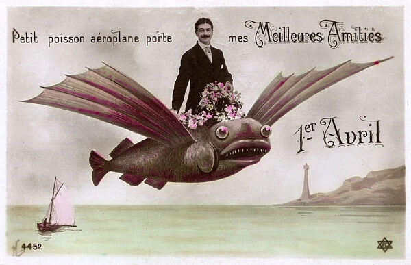 French April Fools Card - Flying Fish Aeroplane