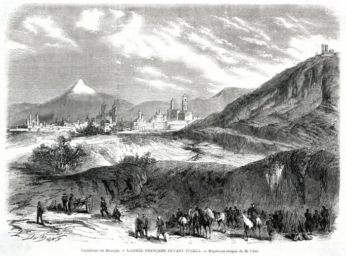 Framed Print : The French Army approaches Puebla Framed Print : The French Army approaches Puebla