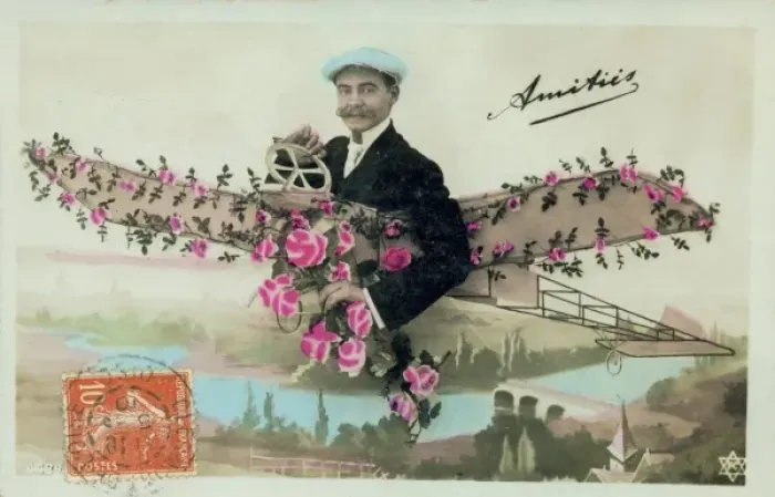 Framed Print : French aviator saying it with flowers Framed Print : French aviator saying it with flowers
